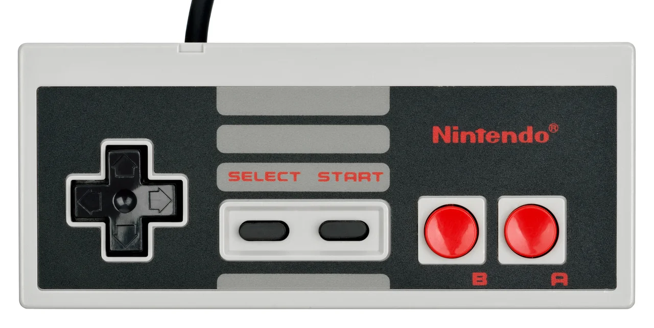 An original Nintendo NES controller, photographed from directly above